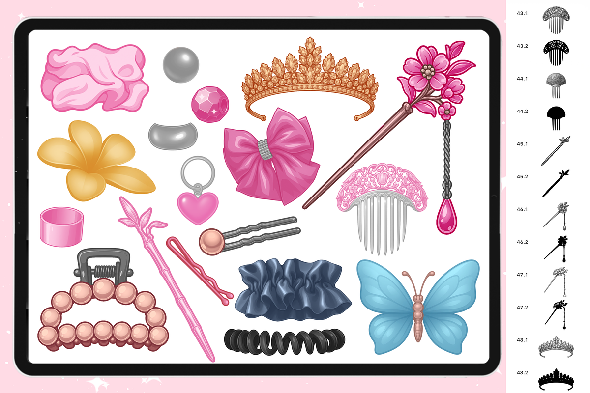Procreate Hair Accessories brushes, a Brush Add-On by Revabrush (Photo 2 of 6)