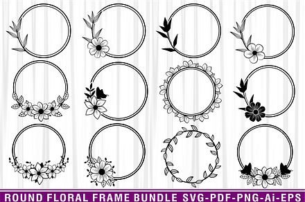 Round Floral Frame SVG & PNG Bundle