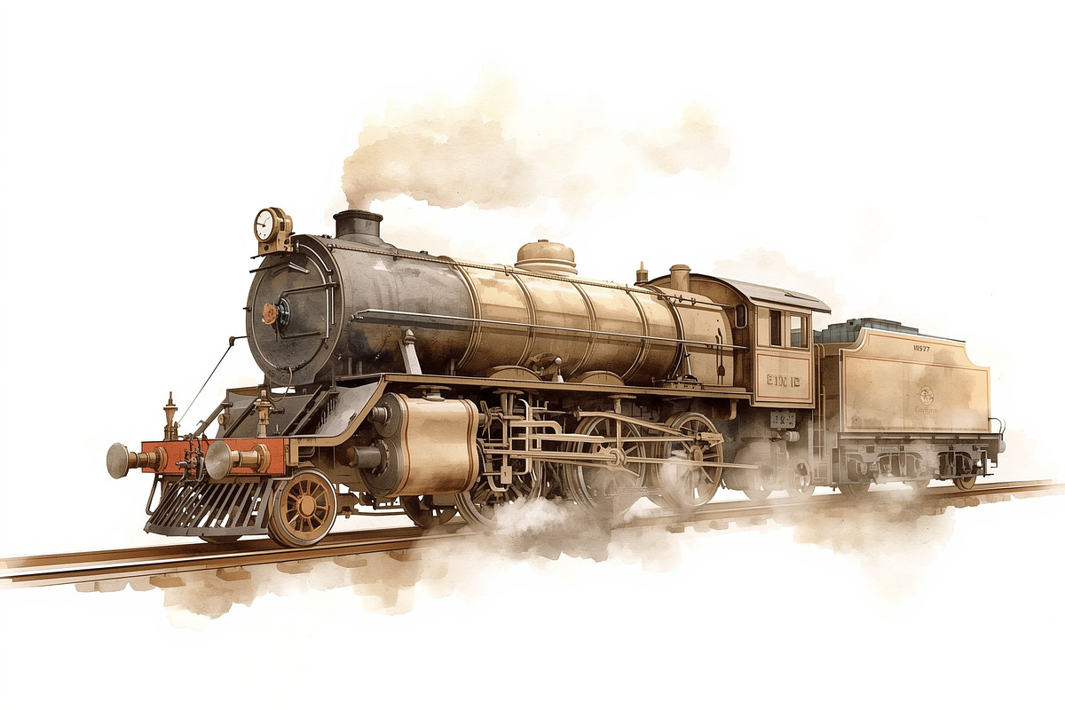 Vintage Steam Train Watercolor Clipa, an Illustration by hafijul (Photo 4 of 12)