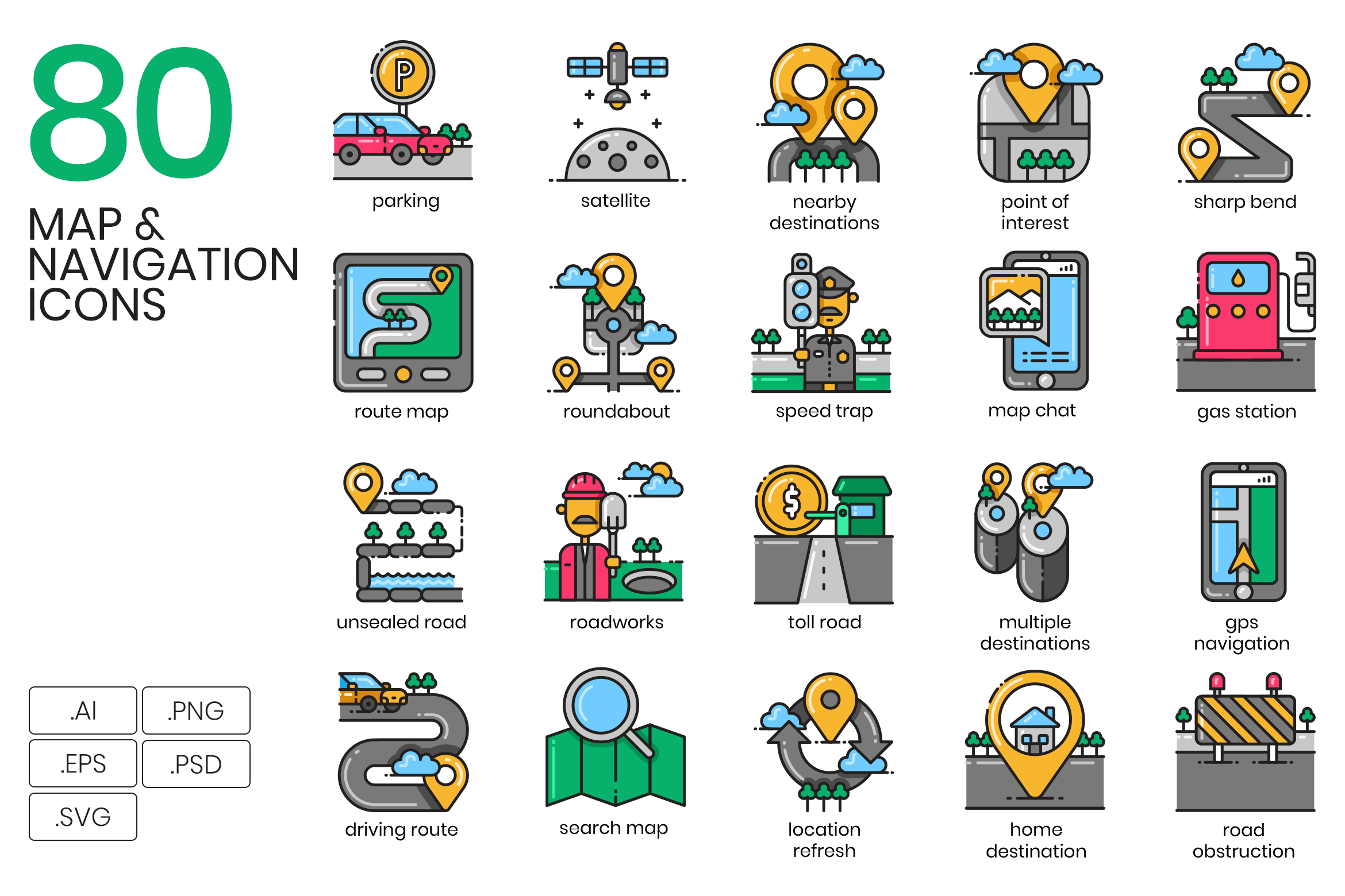 80 Map, Navigation and Route Icons | Icons ~ Creative Market