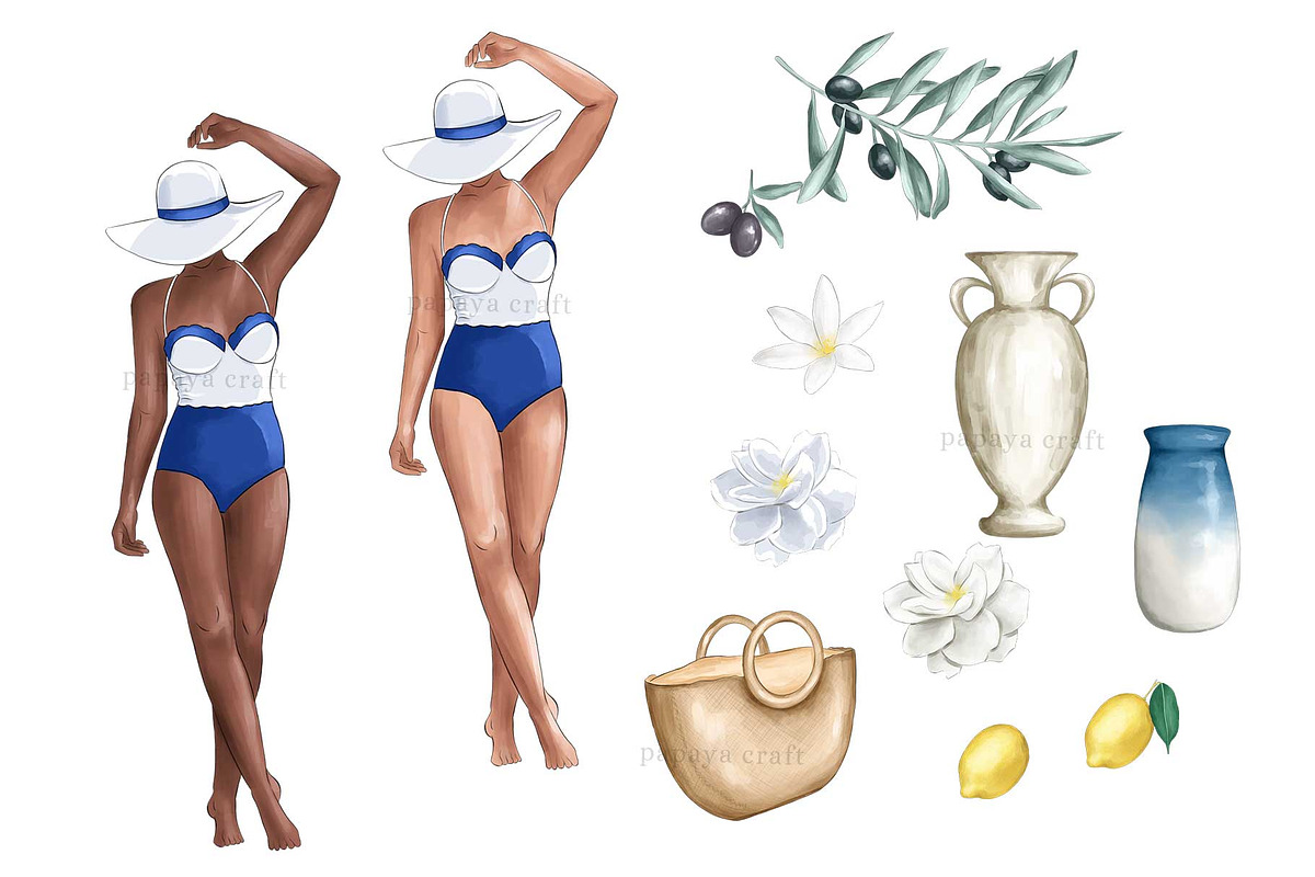 Santorini Greece Summer Clipart, an Illustration by Papaya Craft (Photo 2 of 6)