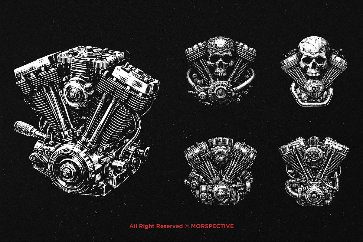 10 Bundle Dark Art Engine Skull, an Illustration by Morspective (Photo 5 of 7)