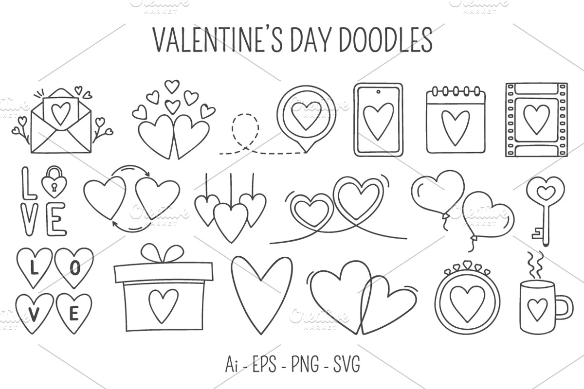 Valentine's Day Doodles, a Graphic by PixMarket