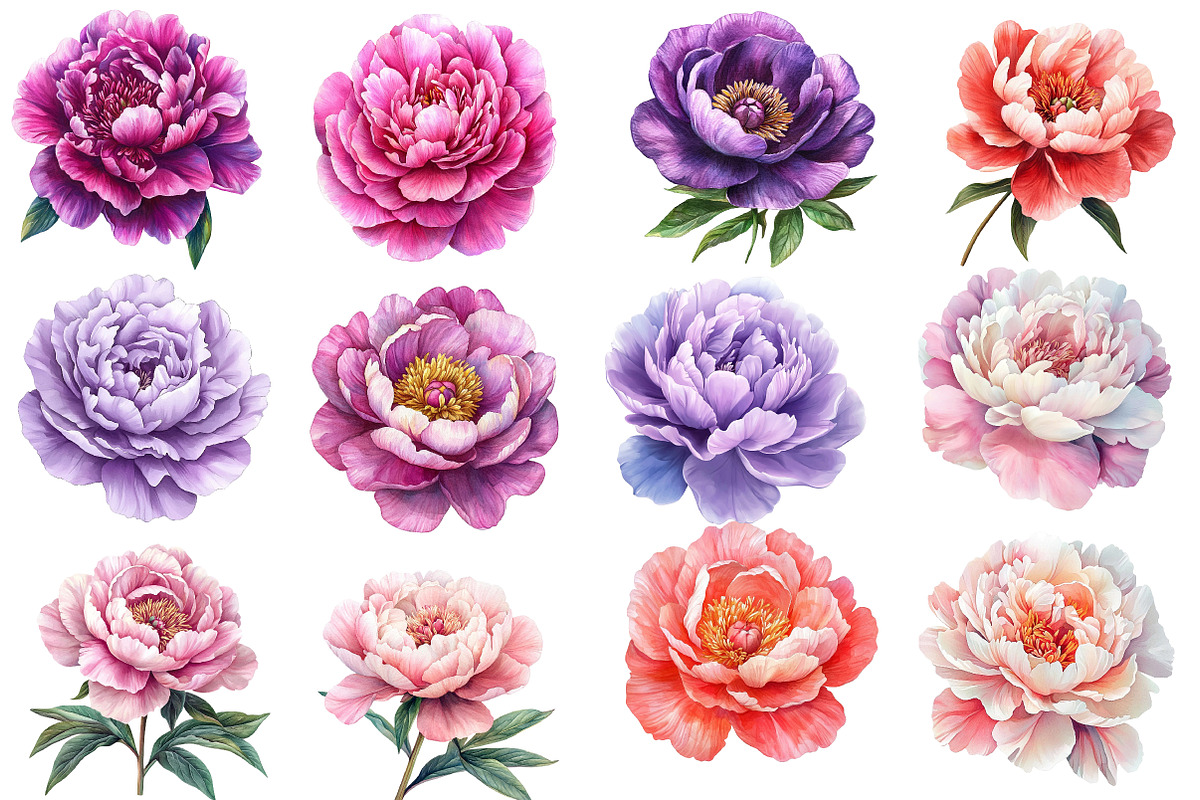 PEONY flower Watercolor clipart, an Illustration by Designworld (Photo 2 of 5)