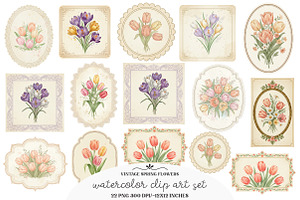Vintage Spring Flowers Label PNG, an Illustration by GatewayDesign
