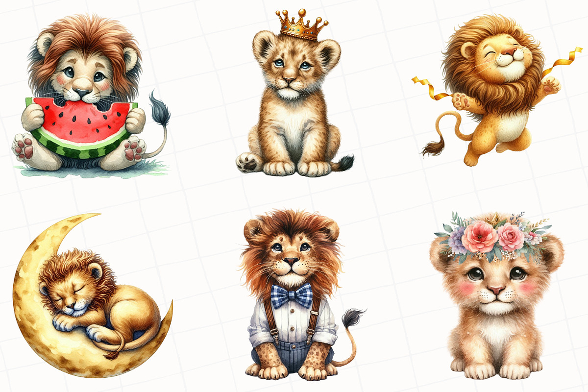 Cute Lion Sublimation Clipart, an Illustration by OK Design (Photo 3 of 5)