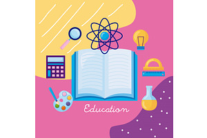 Book with icons, an Education Illustration by studiogstock