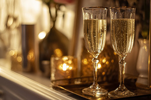Celebrating a special occasion with two champagne flutes filled, a Photo by Studio ANNA