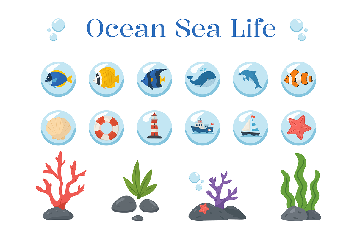 Ocean Sea Life Elements Illustration, an Animal Illustration by Artnivora.Std (Photo 1 of 3)