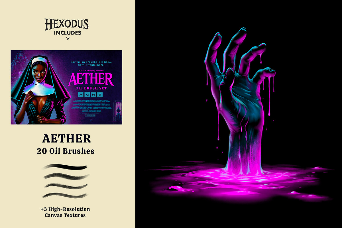 Hexodus - Brush & Texture Bundle, a Brush Add-On by G.A.R.M. Company (Photo 3 of 7)