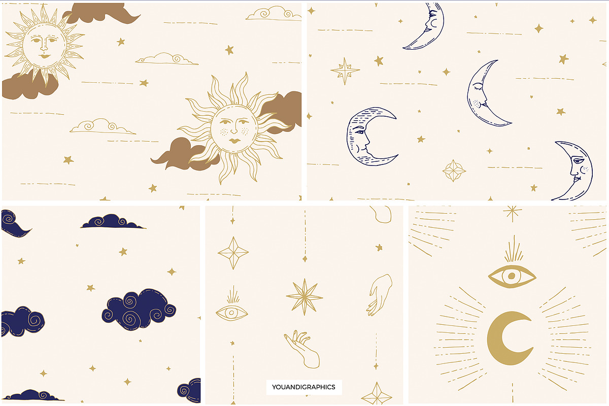 Celestial Patterns & Illustrations, a Pattern Graphic by Youandigraphics (Photo 7 of 14)