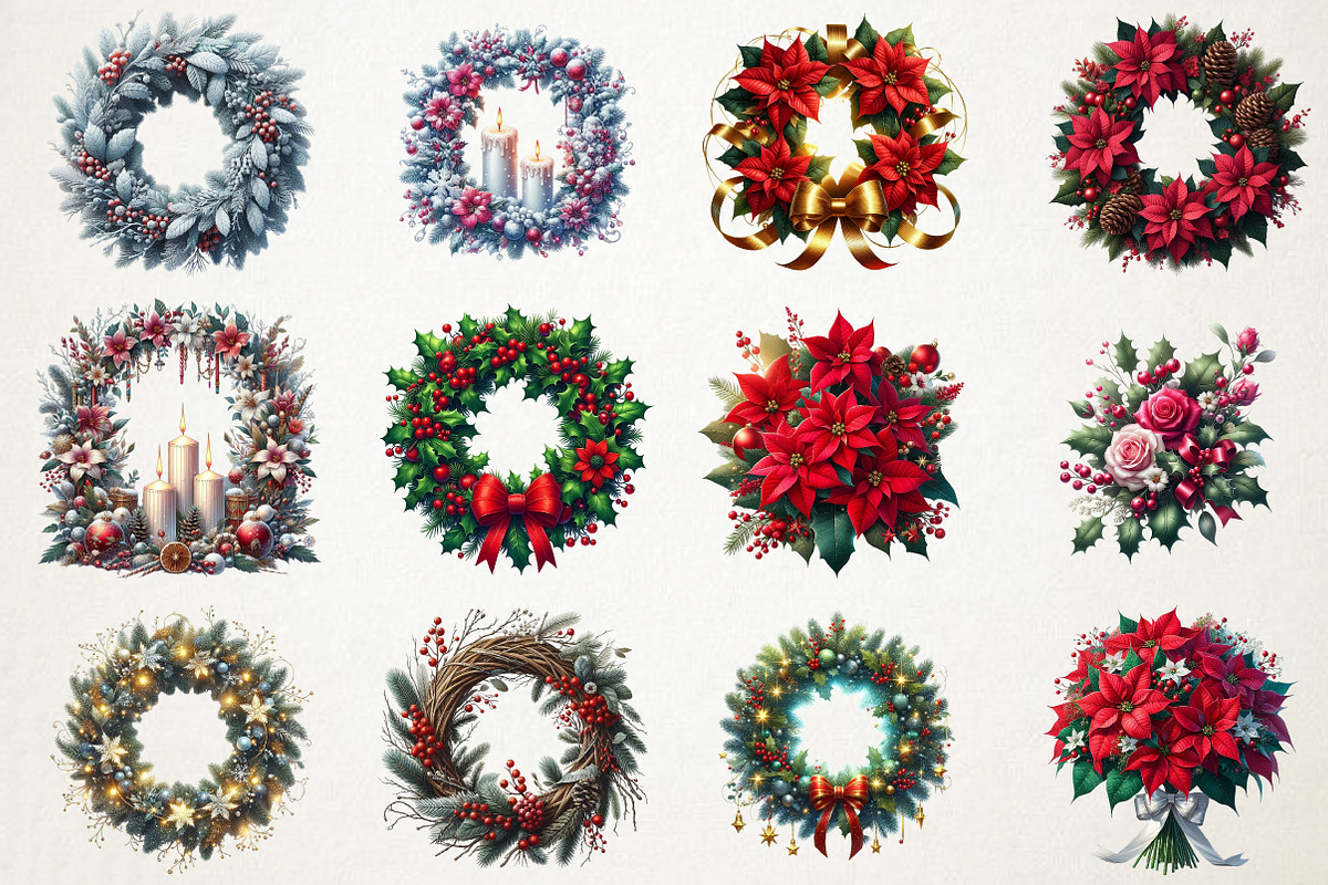 Christmas Wreaths & Floral Clipart B, an Illustration by RobertsArt (Photo 2 of 6)
