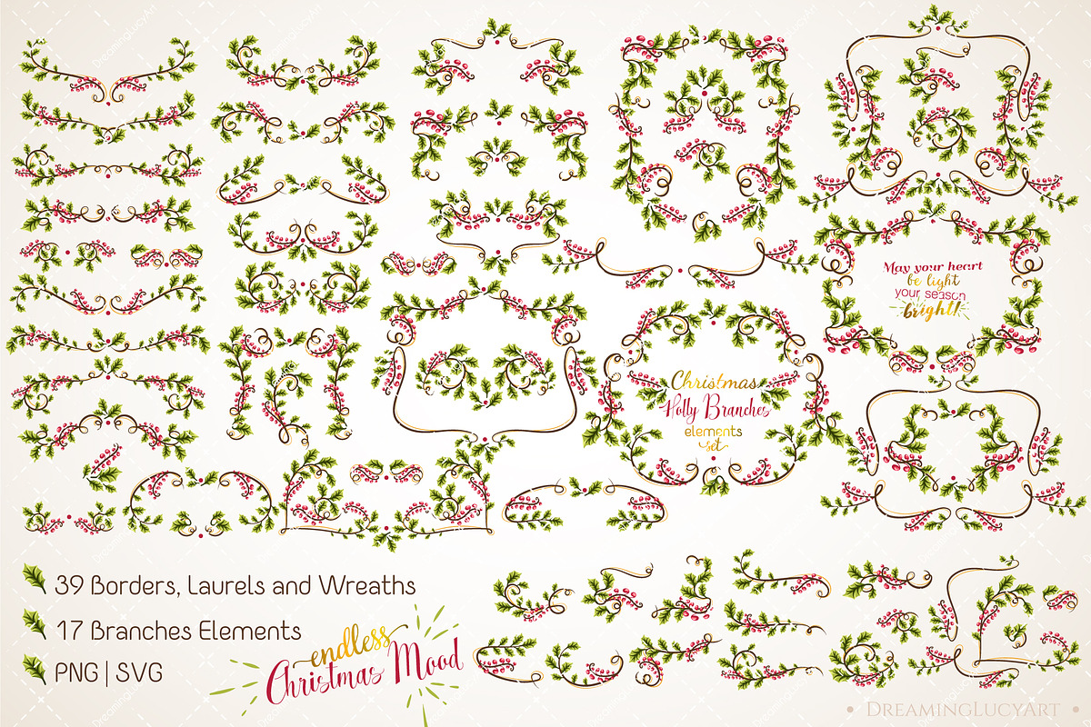 Holly Branches big Set, a Decorative Illustration by Dreaming_Lucy (Photo 2 of 3)