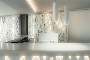 Stylish modern hotel reception desk, an Architecture Photo by SkyNext
