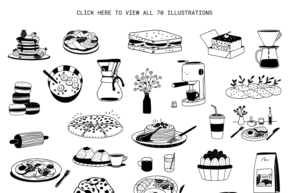 GOODIES: 70 Food & Coffee Pack, a Food Illustration by Veyla (Photo 3 of 12)