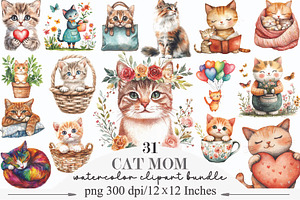 Watercolor Cat Mom Clip Art, an Illustration by Designking