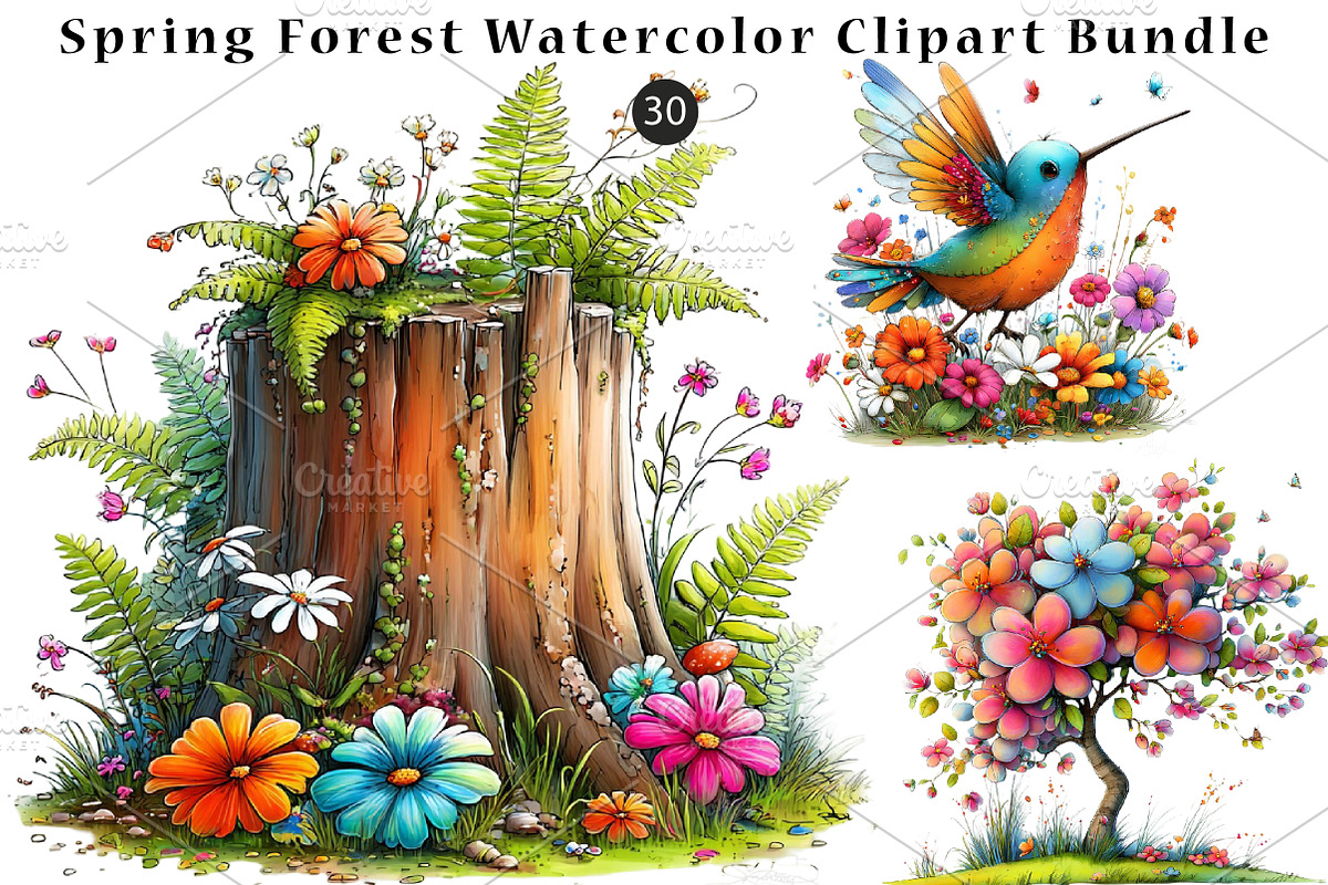 Spring Forest Watercolor Clipart, a Seasonal Illustration by CreationArt (Photo 1 of 4)
