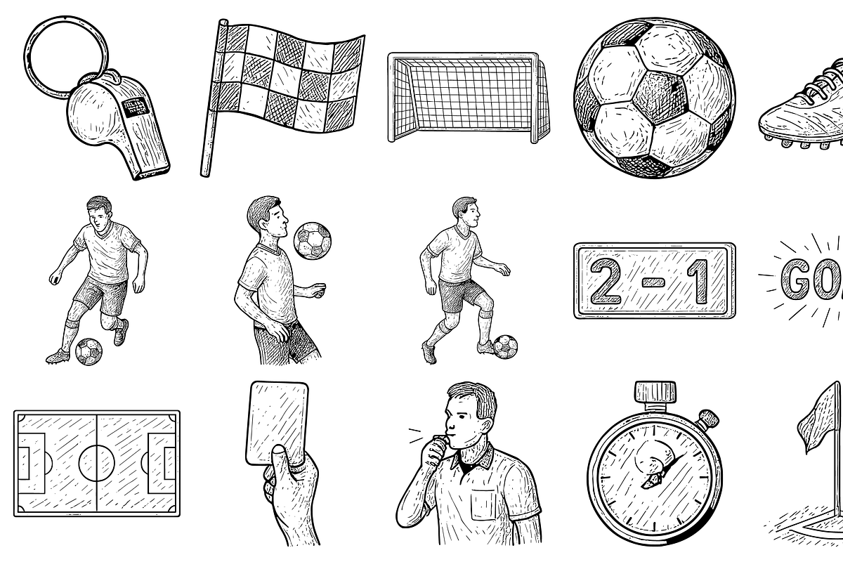 Hand Drawn Soccer Elements Set, an Illustration by Sempu