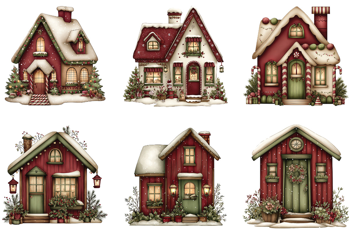 Whimsical Christmas House Clipart, an Illustration by CraftArtStudio (Photo 2 of 6)