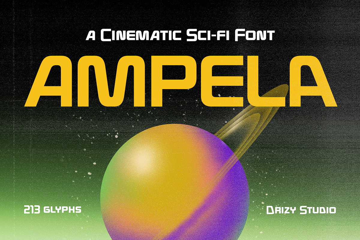 Ampela – Cinematic Sci-Fi Font, a Sans Serif Font by Drizy (Photo 1 of 8)