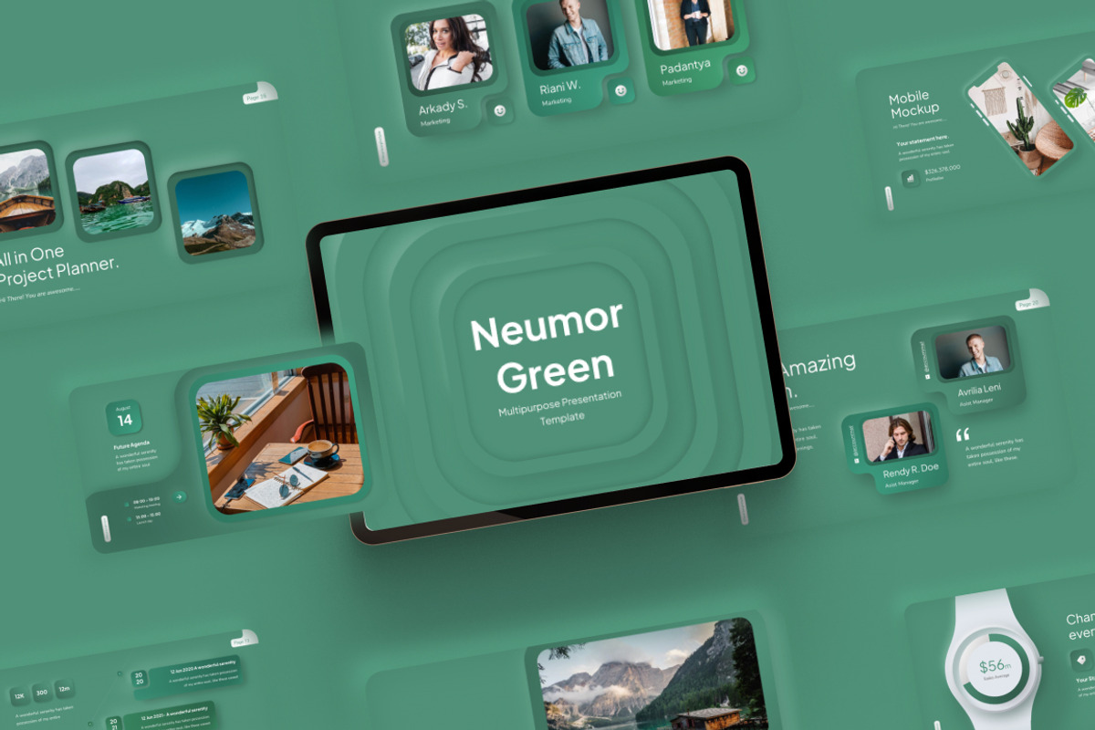 Neumorph Green PowerPoint Template, a Presentation Template by Brandearth RRGraph (Photo 3 of 7)
