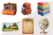 Watercolor School Supplies Clipart, an Illustration by Design Market (Thumbnail 3 of 3)