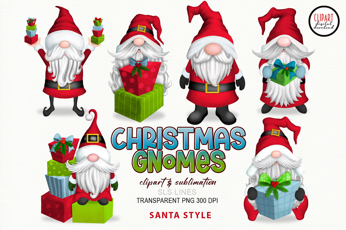 Christmas Gnome Clipart Bundle PNG, an Illustration by SLS Lines (Photo 6 of 7)