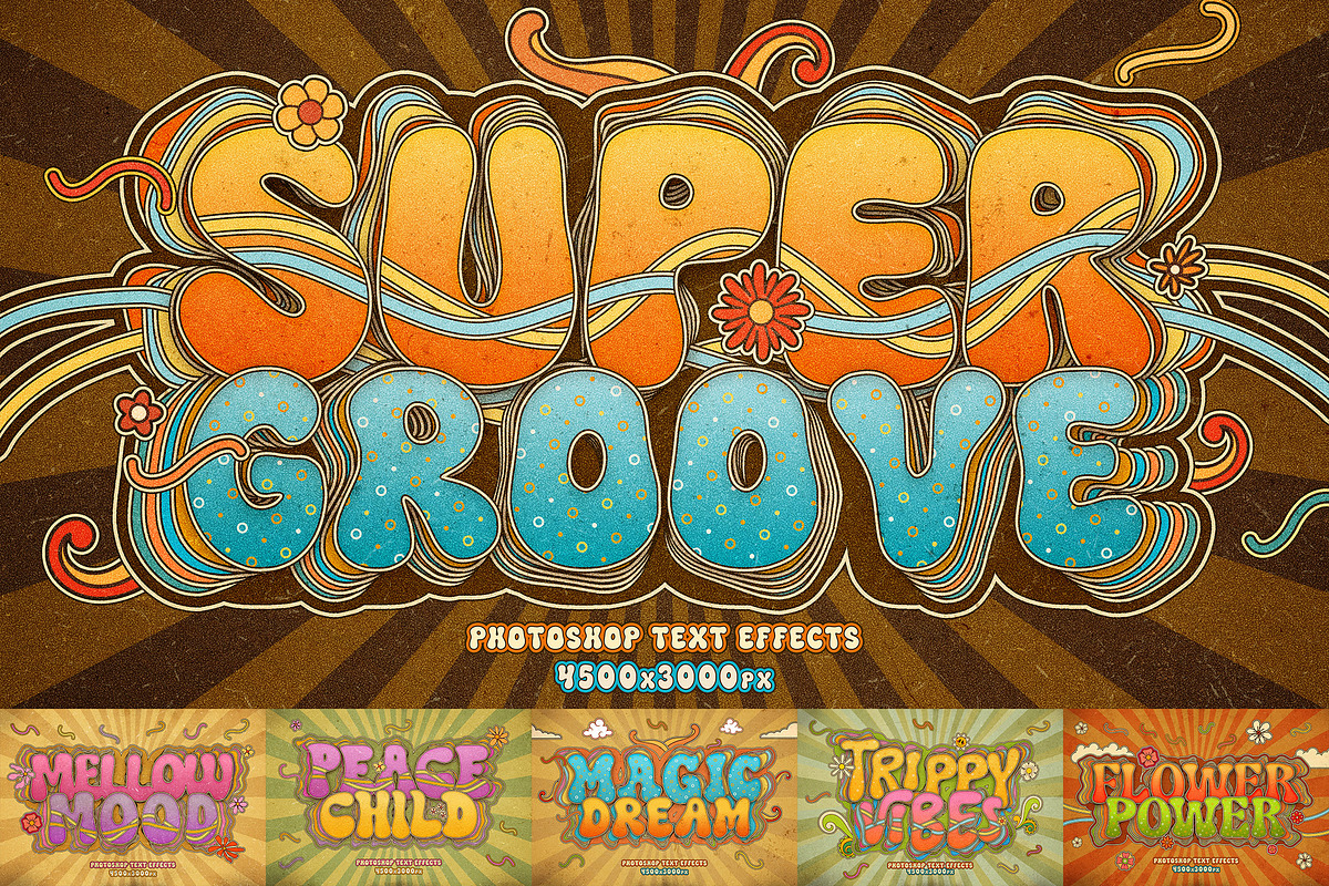 Retro Groovy Text Effects, a Layer Style Add-On by Andrew Skoch Design (Photo 1 of 9)