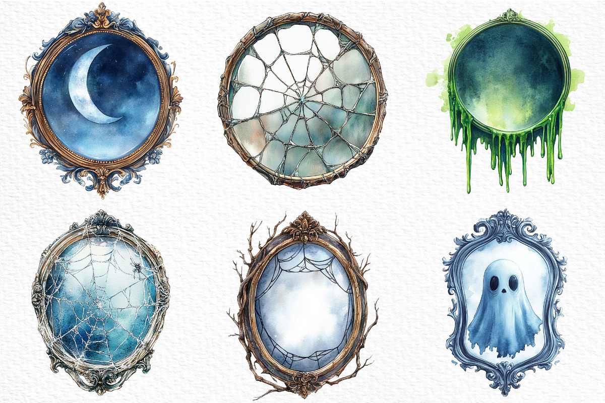 Watercolor Halloween Mirror Clipart, an Illustration by Craft Nest (Photo 2 of 5)