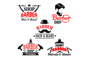 Vector Icons Set For Barber Shop Premium Salon