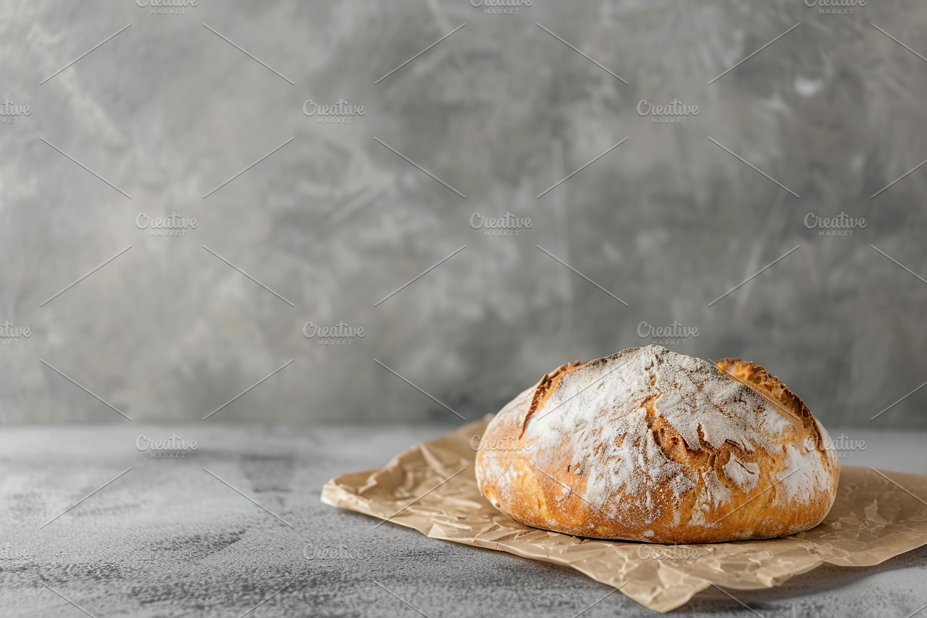 Freshly baked bread on grey background, a Food & Drink Photo by AlyaAnd