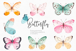 Watercolor Butterfly Set