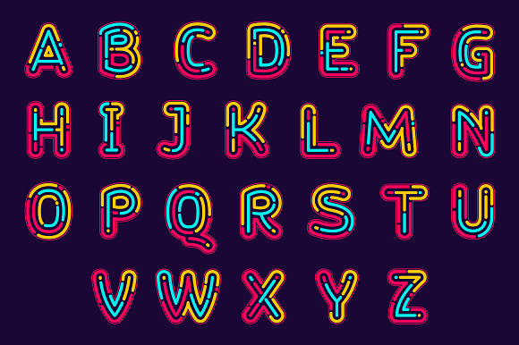 Neon Line Or Fingerprint Alphabet