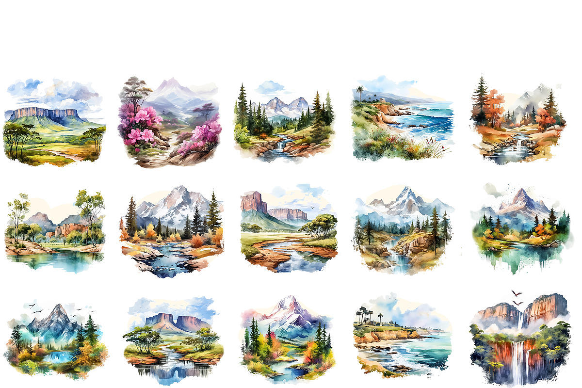 watercolor miniature landscape PNG, a Seasonal Illustration by Bubert Art (Photo 3 of 10)