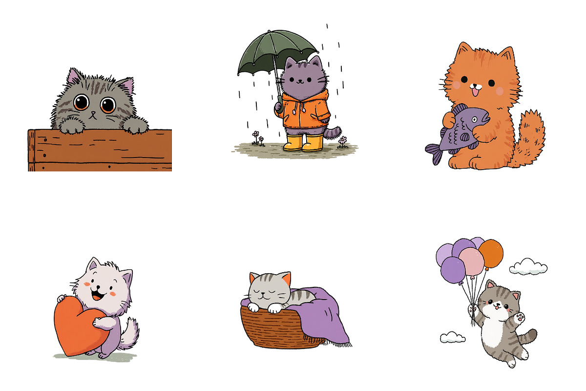 Cute Cats Clipart, a Seasonal Illustration by CreationArt (Photo 3 of 5)