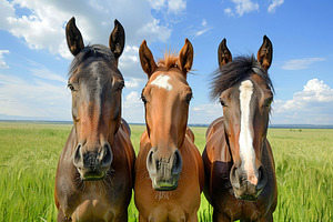 Beautiful three horses on green field, an Animal Photo by AlyaAnd
