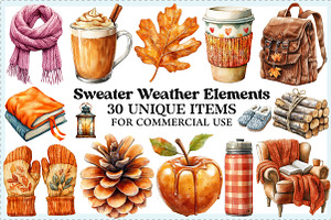 Sweater Weather Elements Clipart, an Illustration by Craft Nest