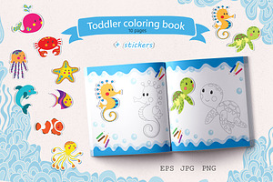 Sea creatures Toddler coloring book, a Brochure Template by Lidiebug