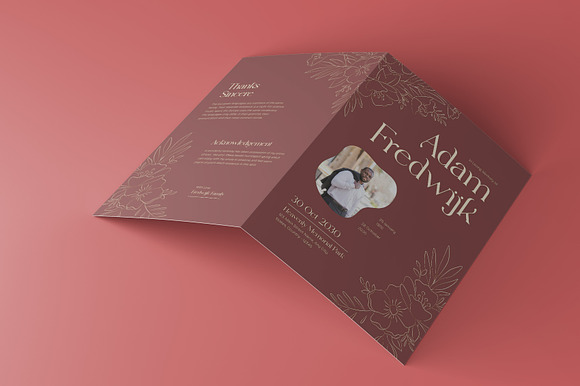 Red Floral Funeral Program