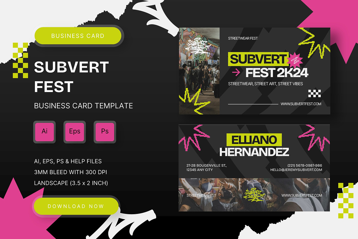 Subvert Fest - Business Card, a Business Card Template by StreaksideStd (Photo 1 of 3)