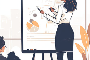 Businesswoman delivering presentation to a team with visual data displays, a Photo by AS photostudio