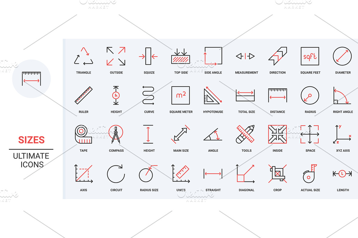 Size weight height distance icons, an Object Illustration by Lemberg Vector