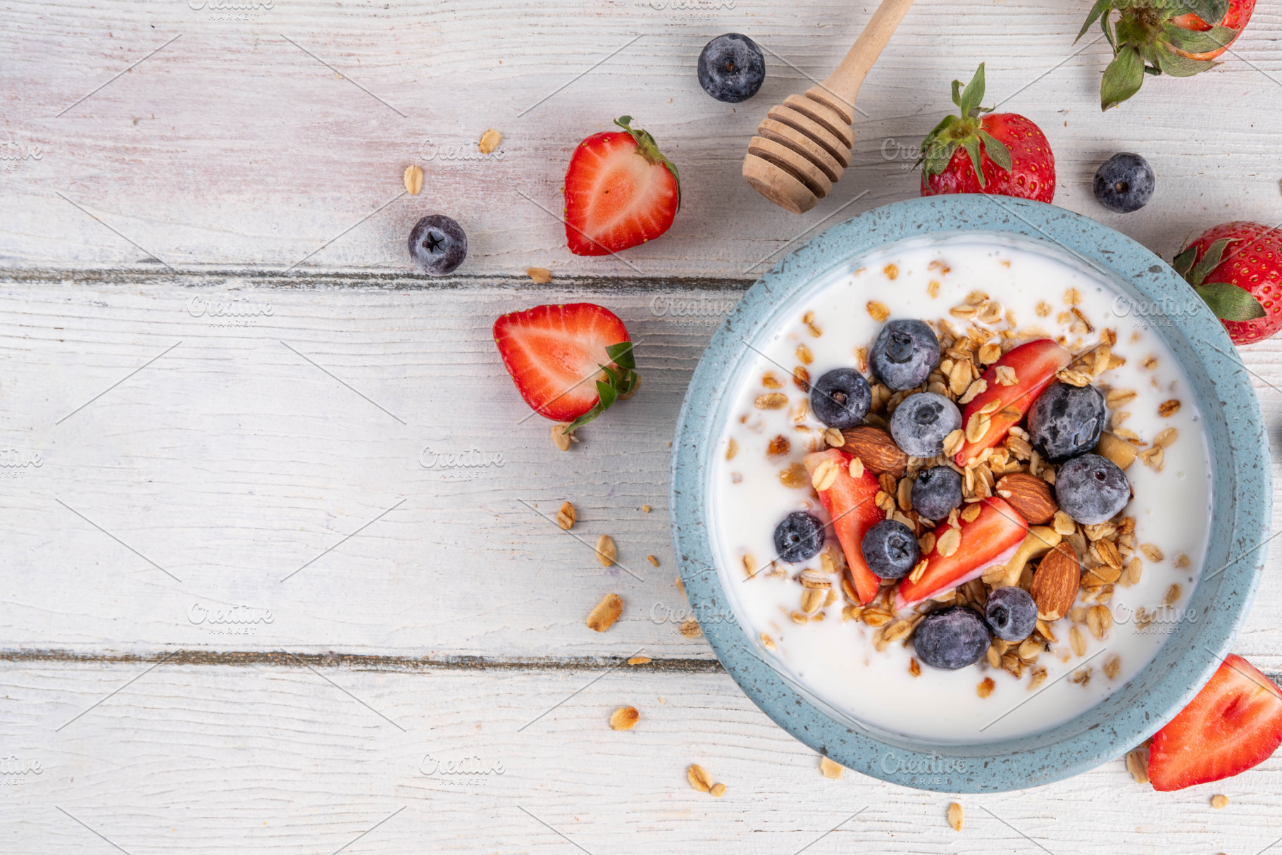 Sweet Homemade Breakfast, Greek Yogurt bowl with Granola and Ber, a Food & Drink Photo by Rimma
