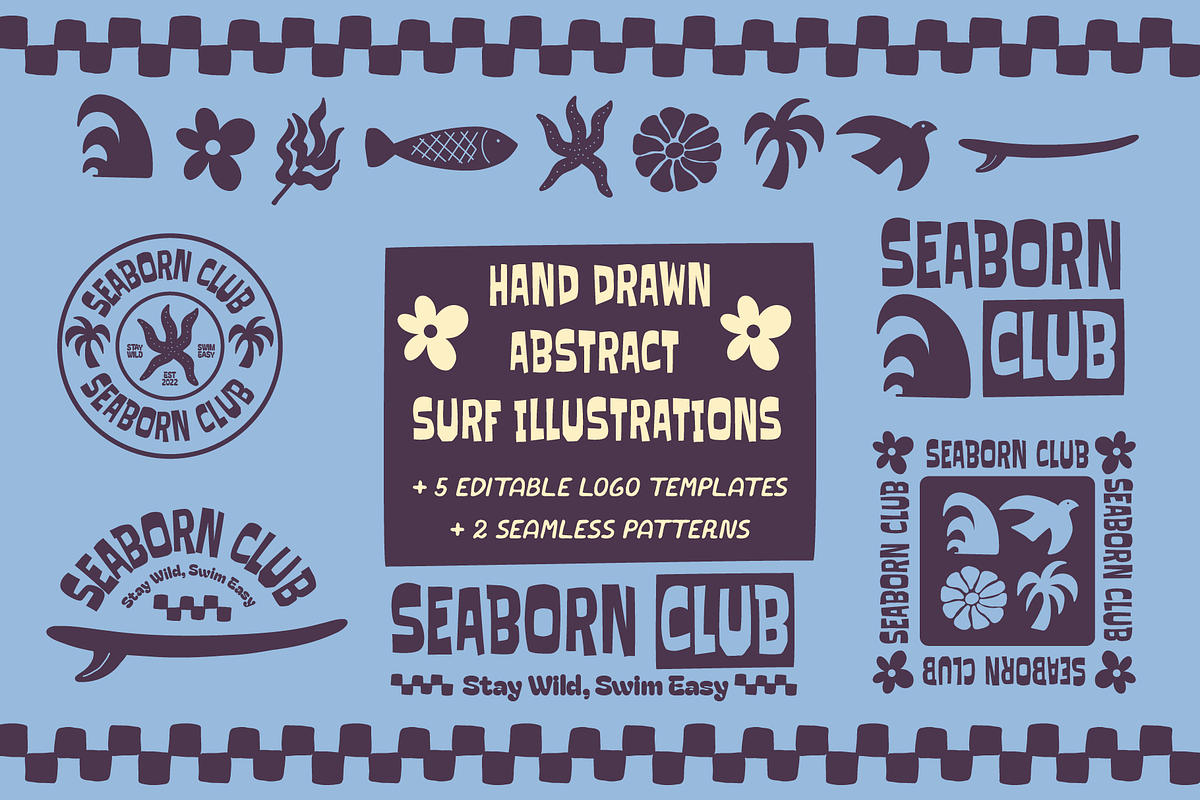 Hand Drawn Abstract Surf Graphics Pack