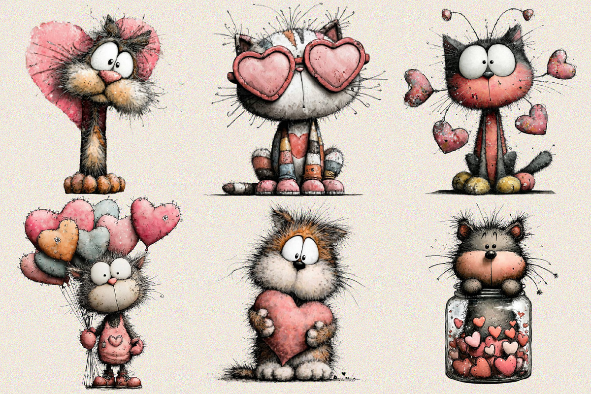 Whimsical Valentine's Cats Clipart B, an Illustration by SVGArt (Photo 7 of 8)