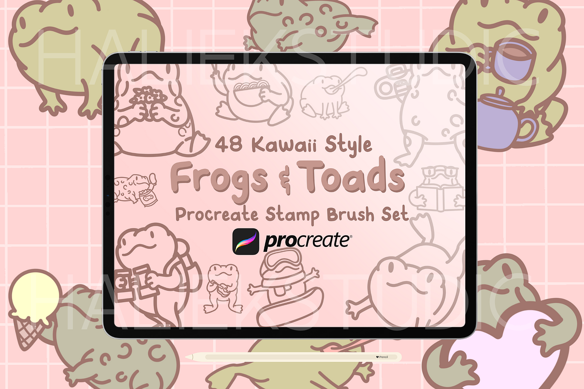 Cute Frogs & Toads Procreate Stamps, a Brush Add-On by HalieKStudio (Photo 1 of 8)