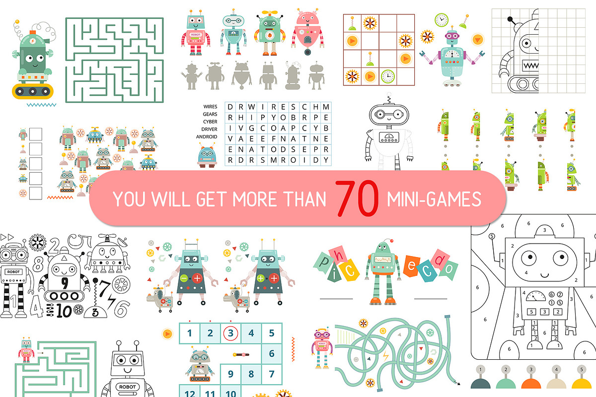 Activities for kids Robots pages, an Education Illustration by Nursery Art (Photo 3 of 8)