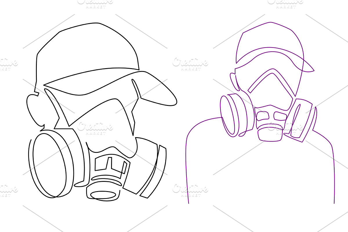one line drawing respirator mask, a Healthcare Illustration by Samui-Art
