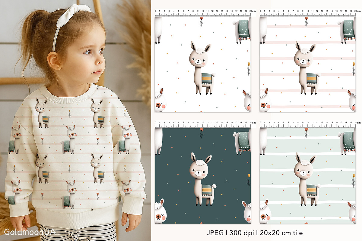 Little llama Patterns & Clipart, an Animal Illustration by GoldmoonUA (Photo 2 of 5)