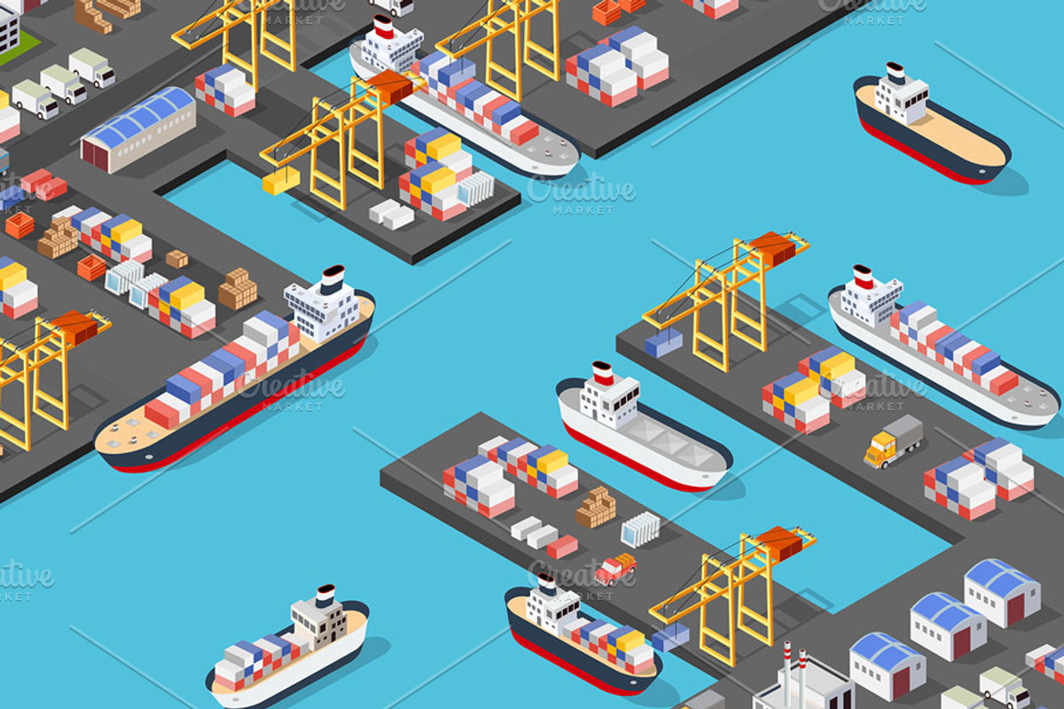 Isometric port cargo ship, a Transportation Illustration by AlexZeL (Photo 2 of 9)